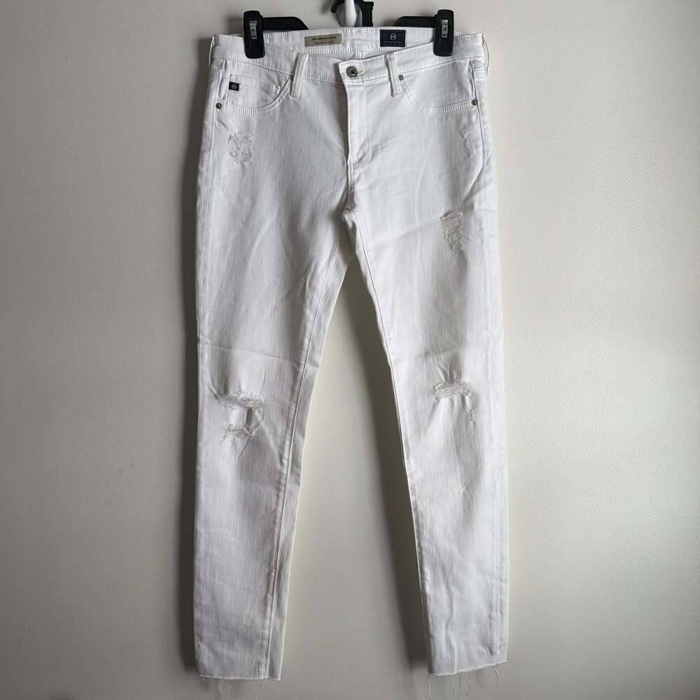 AG Adriano Goldschmied The Legging Ankle Distressed Skinny Jeans White size 28